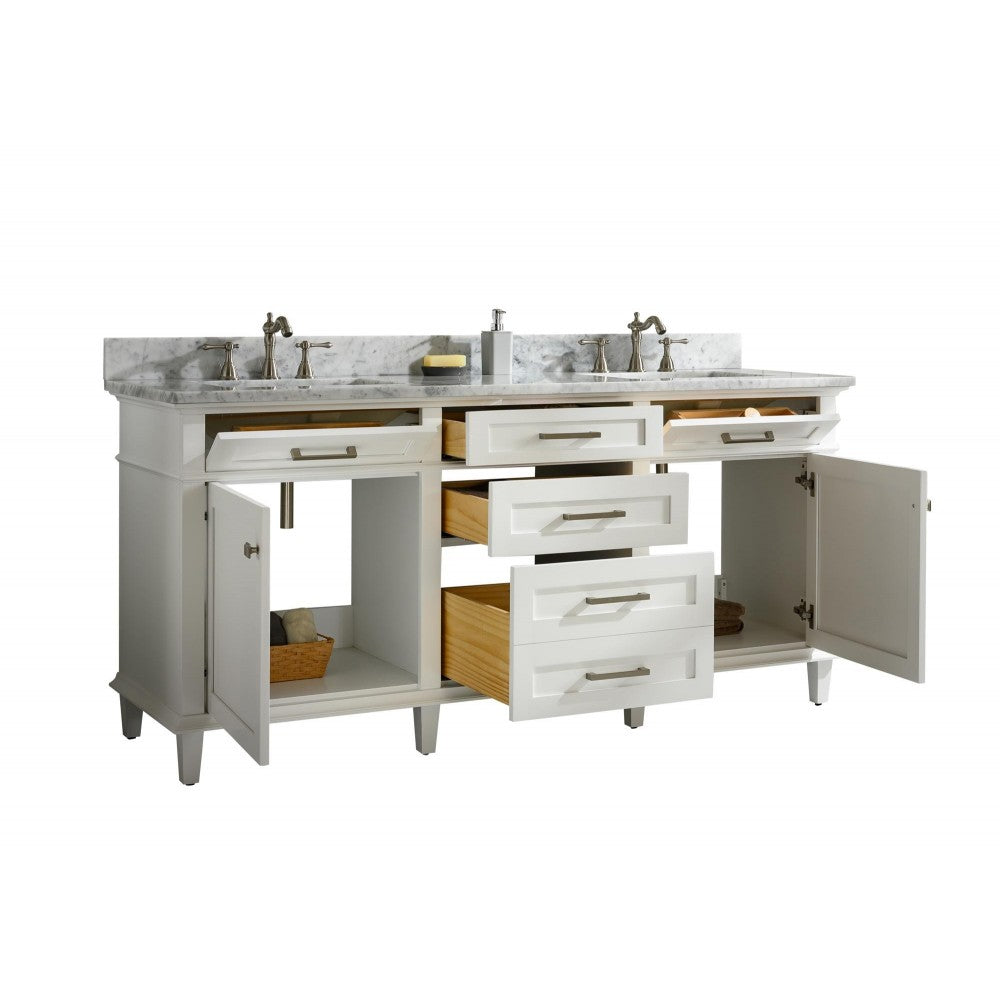 72" White Double Single Sink Vanity Cabinet With Carrara White Top
