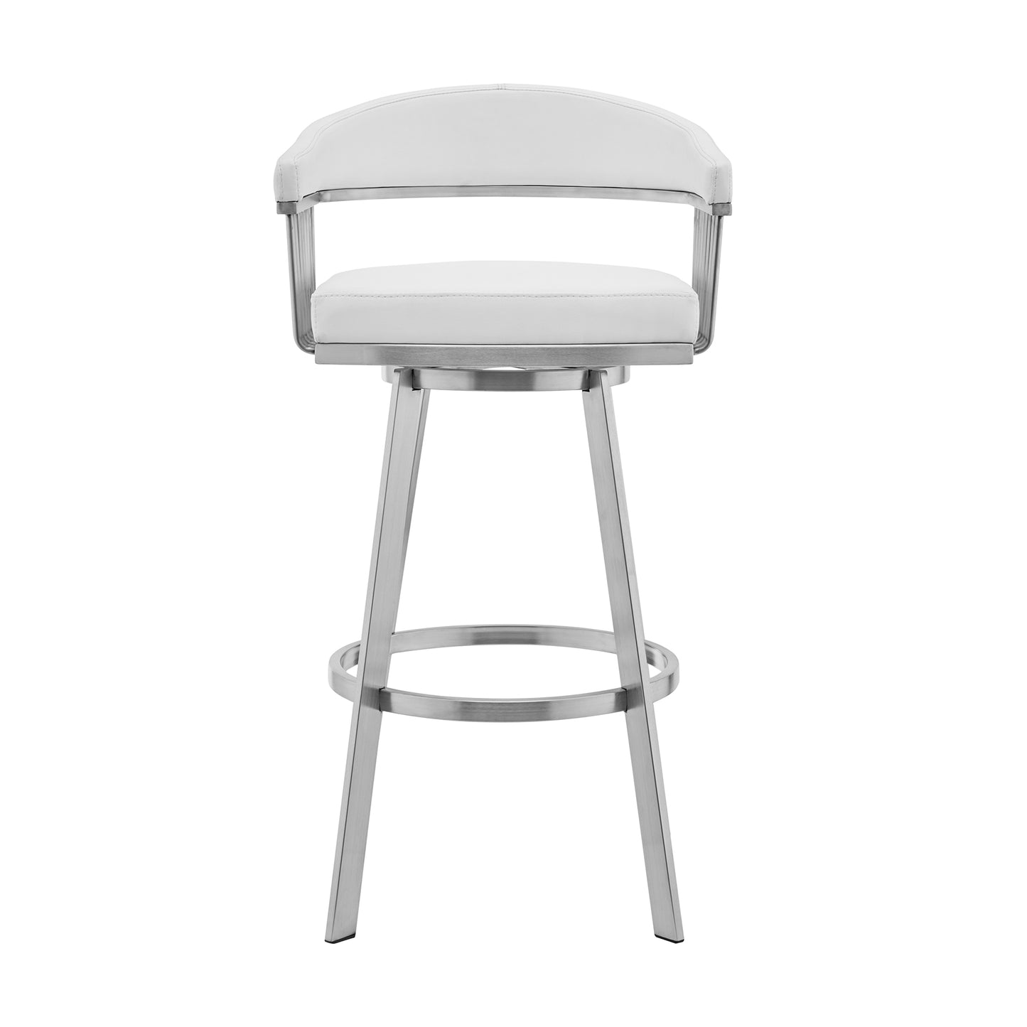 Bronson 29" White Faux Leather and Brushed Stainless Steel Swivel Bar Stool