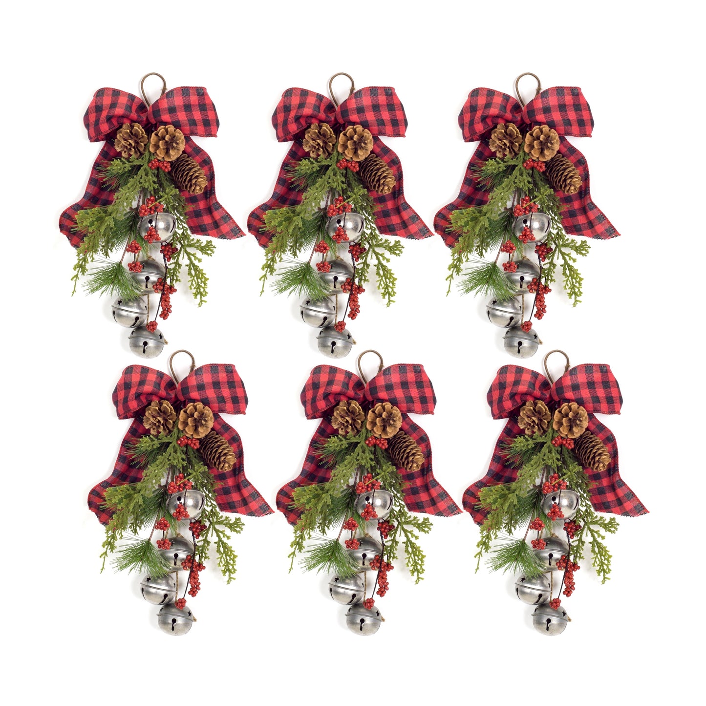 Pine/Bell Package Tie (Set Of 6) 15"H Polyester