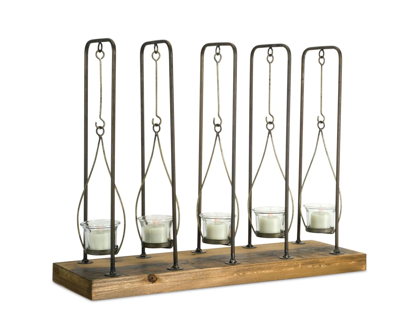 Votive Holder 19.75" x 15.25"H Wood/Metal/Glass