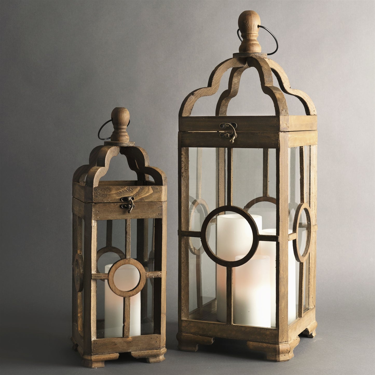 Lantern (Set Of 2) 19.5"H, 28"H Wood/Glass