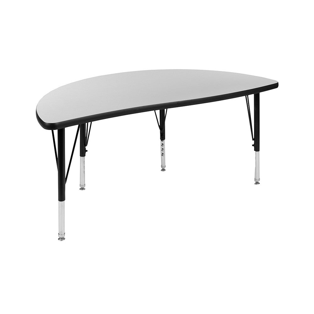 76" Oval Wave Collaborative Laminate Activity Table Set with 12" Student Stack Chairs, Gray/Black