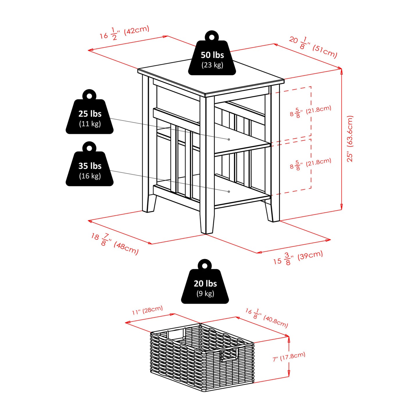 Zoey Accent Table w/ 2 Foldable Corn Husk Baskets, Faux Marble Top, Natural