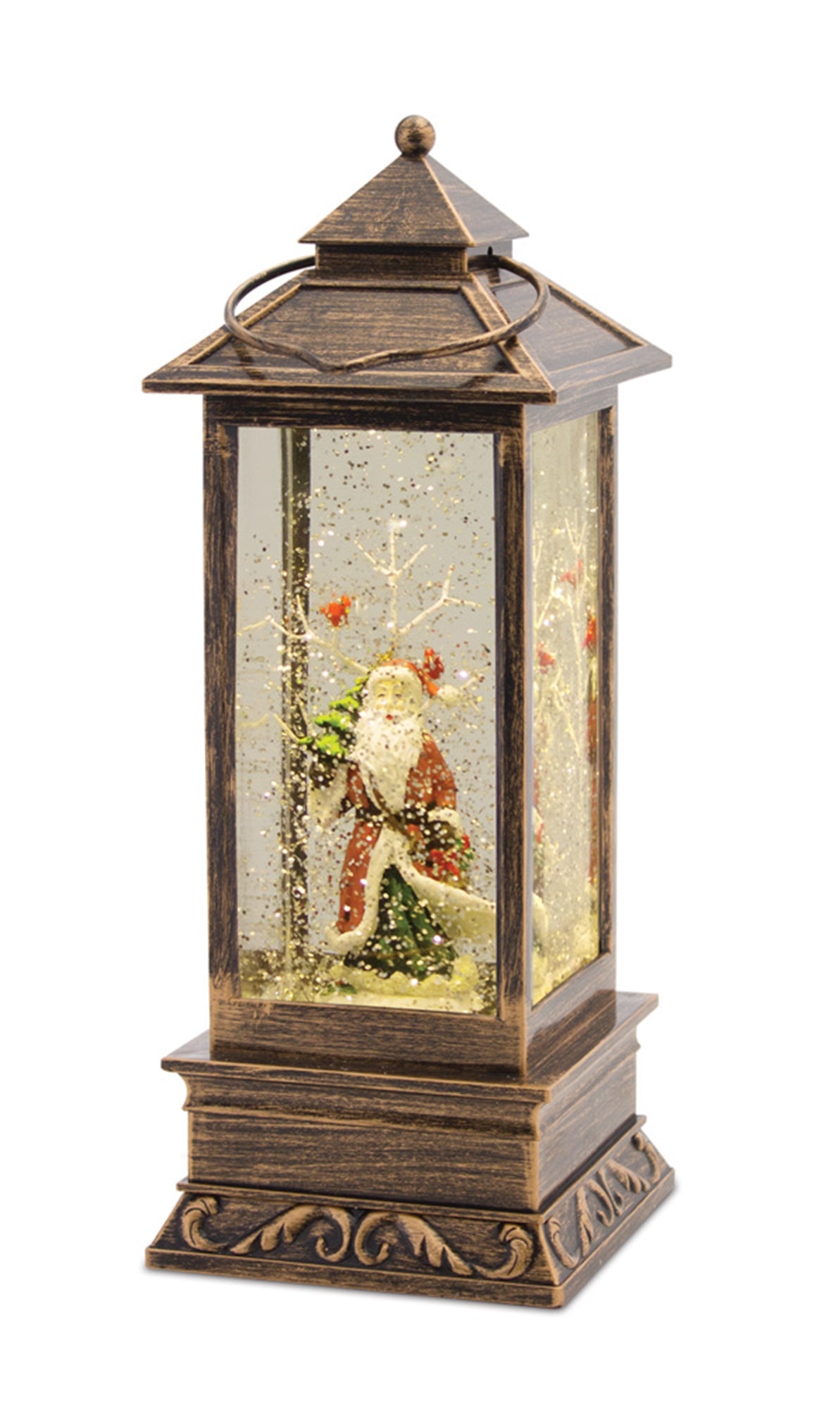 Santa And Tree Lantern Snow Globe/Timer 12.25"H Plastic
