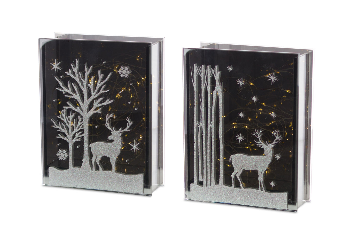 Deer And Tree Table Piece With Timer (Set Of 2) 7"H Glass