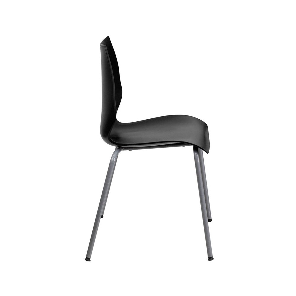 770 lb. Capacity Black Stack Chair with Lumbar Support and Silver Frame