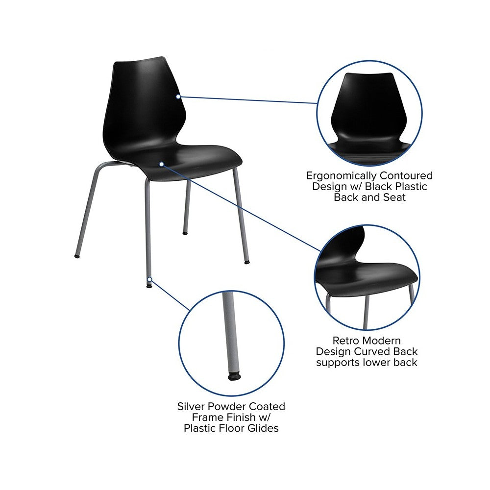 770 lb. Capacity Black Stack Chair with Lumbar Support and Silver Frame