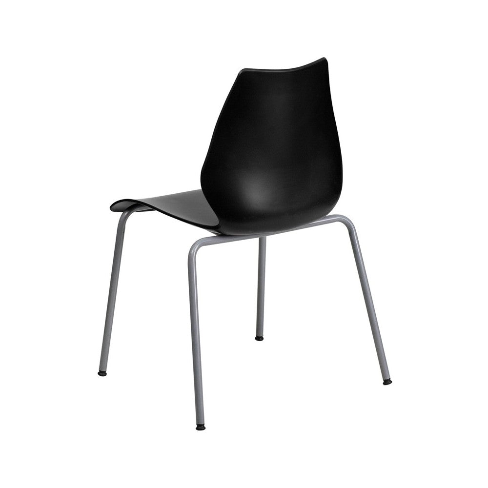 770 lb. Capacity Black Stack Chair with Lumbar Support and Silver Frame
