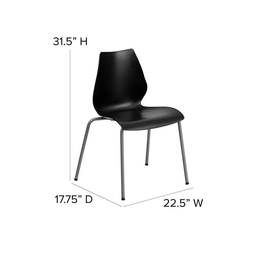 770 lb. Capacity Black Stack Chair with Lumbar Support and Silver Frame
