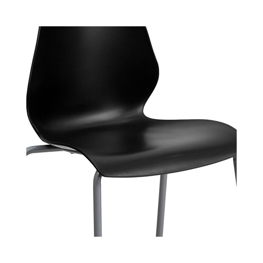 770 lb. Capacity Black Stack Chair with Lumbar Support and Silver Frame