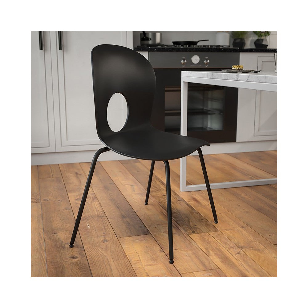 770 lb. Capacity Designer Black Plastic Stack Chair with Black Frame