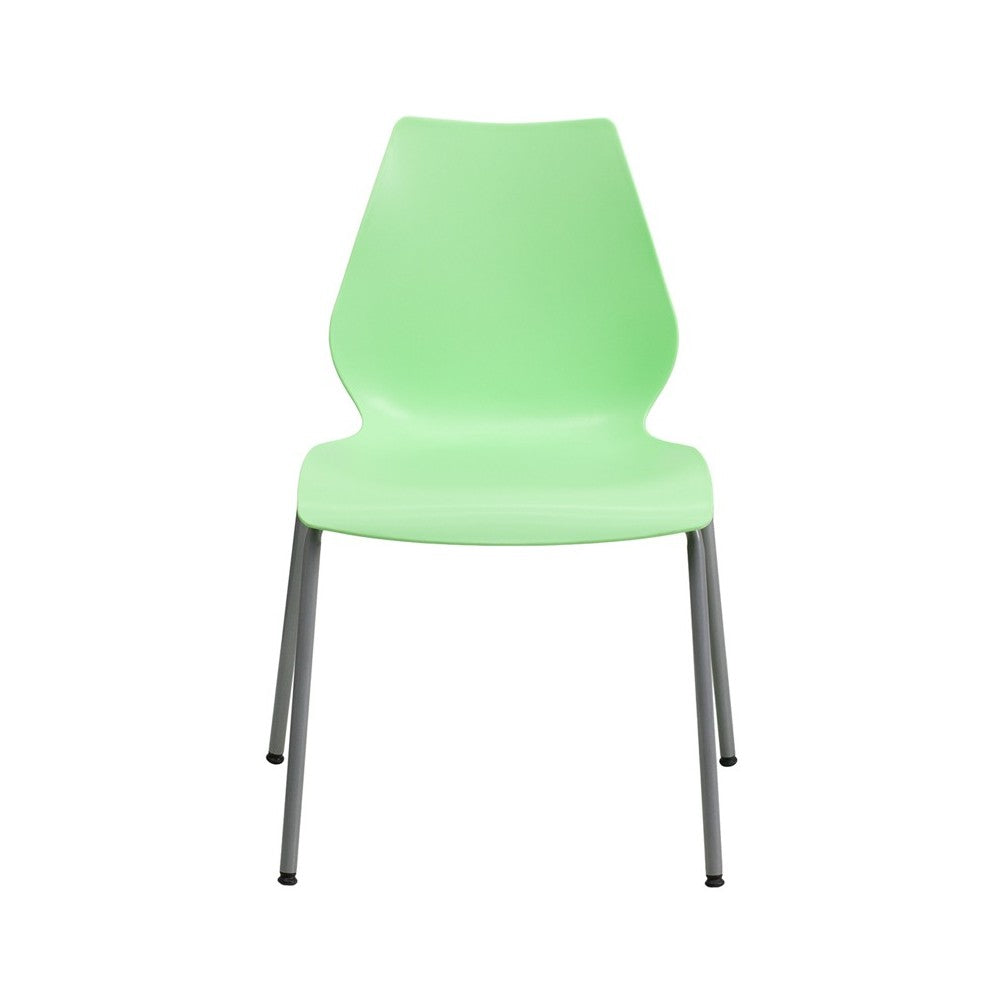 770 lb. Capacity Green Stack Chair with Lumbar Support and Silver Frame