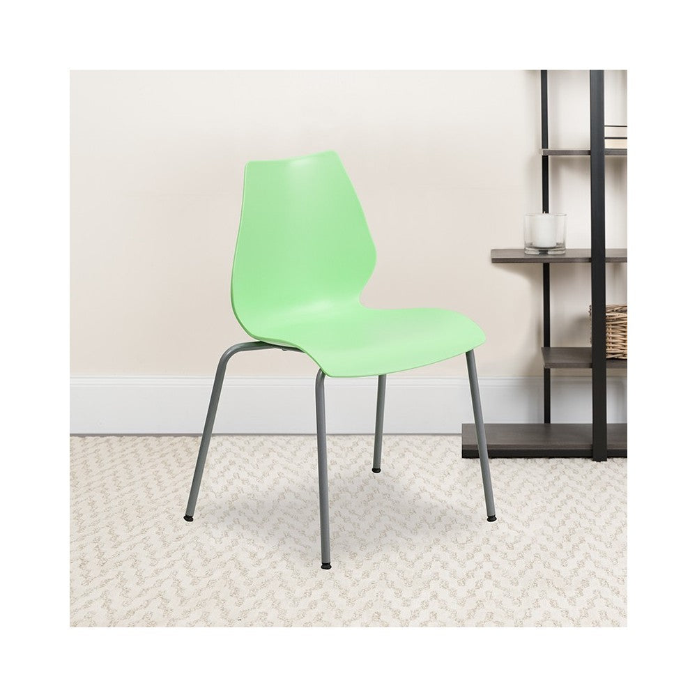 770 lb. Capacity Green Stack Chair with Lumbar Support and Silver Frame
