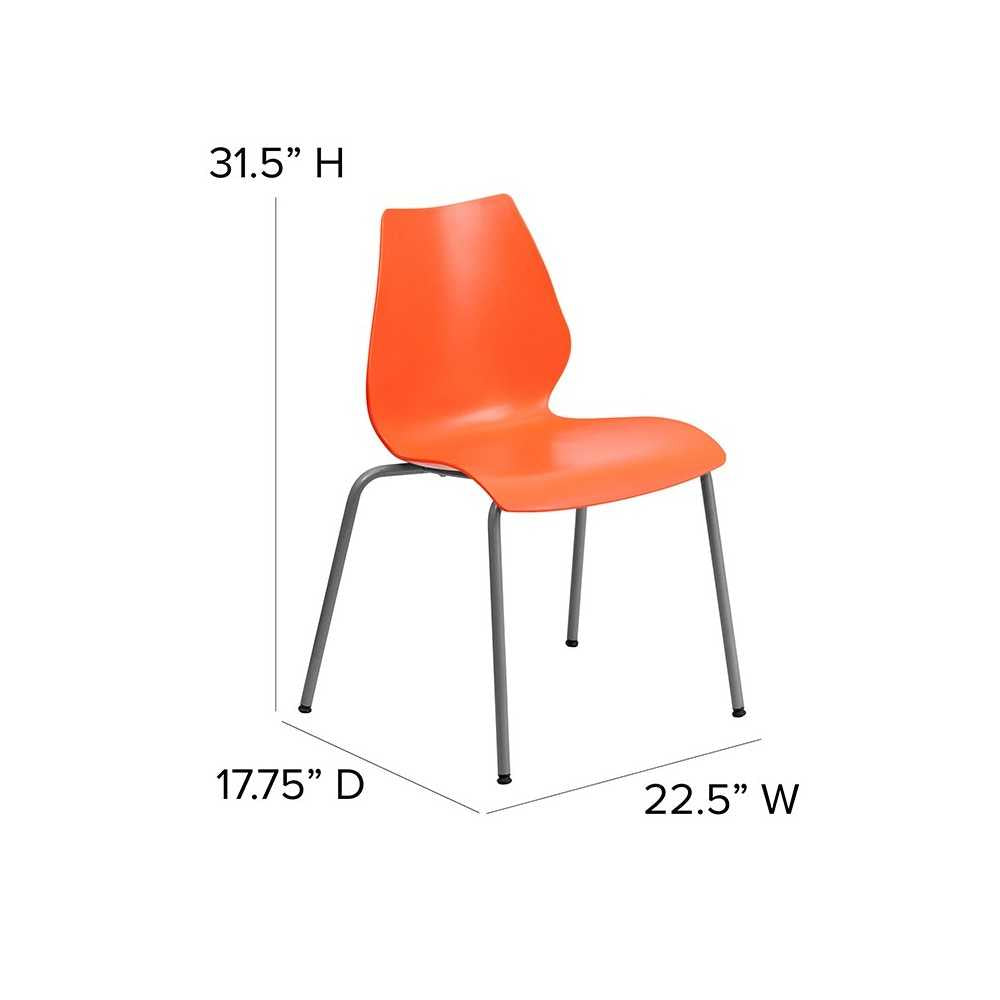 770 lb. Capacity Orange Stack Chair with Lumbar Support and Silver Frame