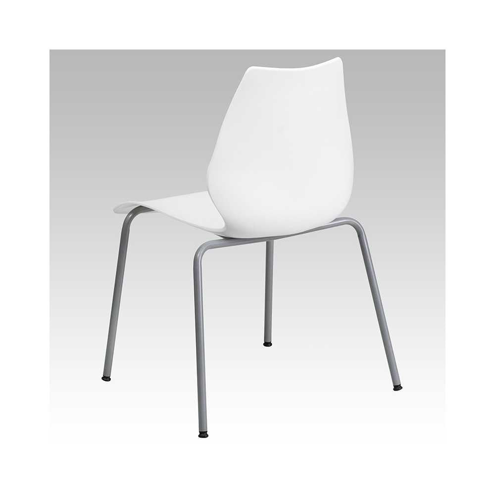 770 lb. Capacity White Stack Chair with Lumbar Support and Silver Frame