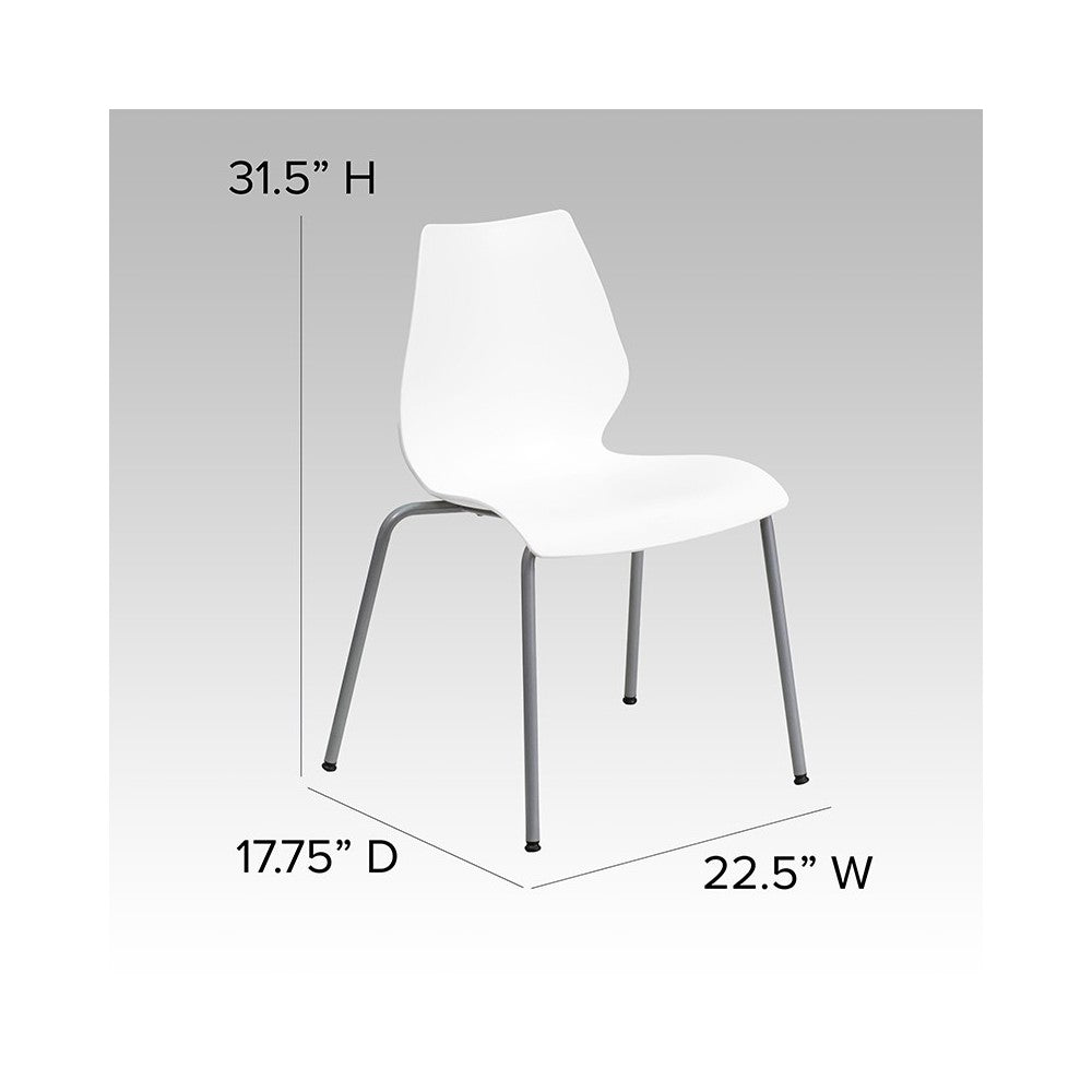 770 lb. Capacity White Stack Chair with Lumbar Support and Silver Frame