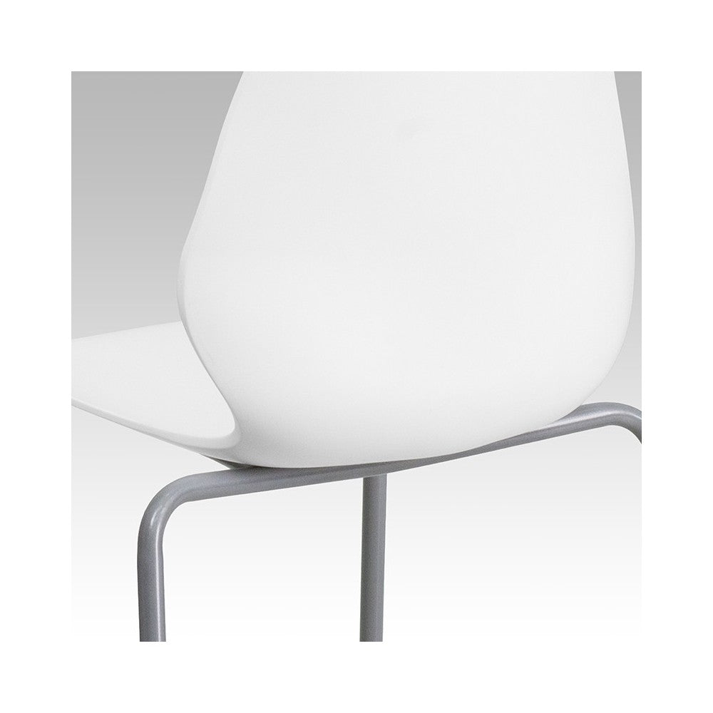 770 lb. Capacity White Stack Chair with Lumbar Support and Silver Frame
