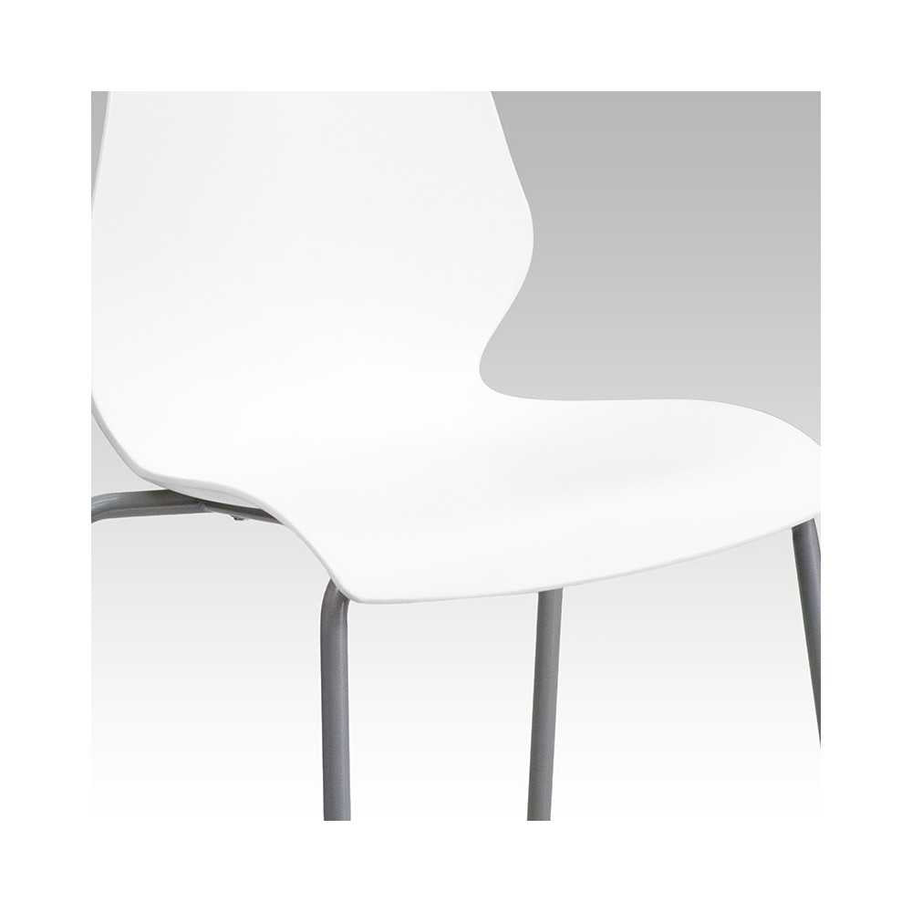 770 lb. Capacity White Stack Chair with Lumbar Support and Silver Frame