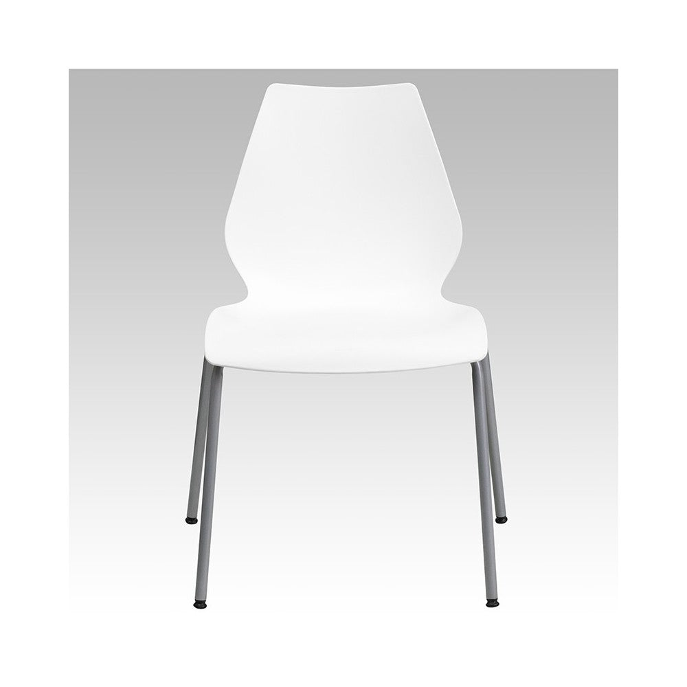 770 lb. Capacity White Stack Chair with Lumbar Support and Silver Frame