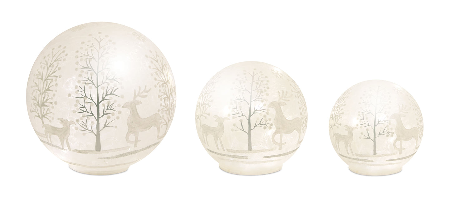 Deer And Tree Globe/Timer (Set Of 3) 4.25"H, 5.5"H, 7.75"H Glass