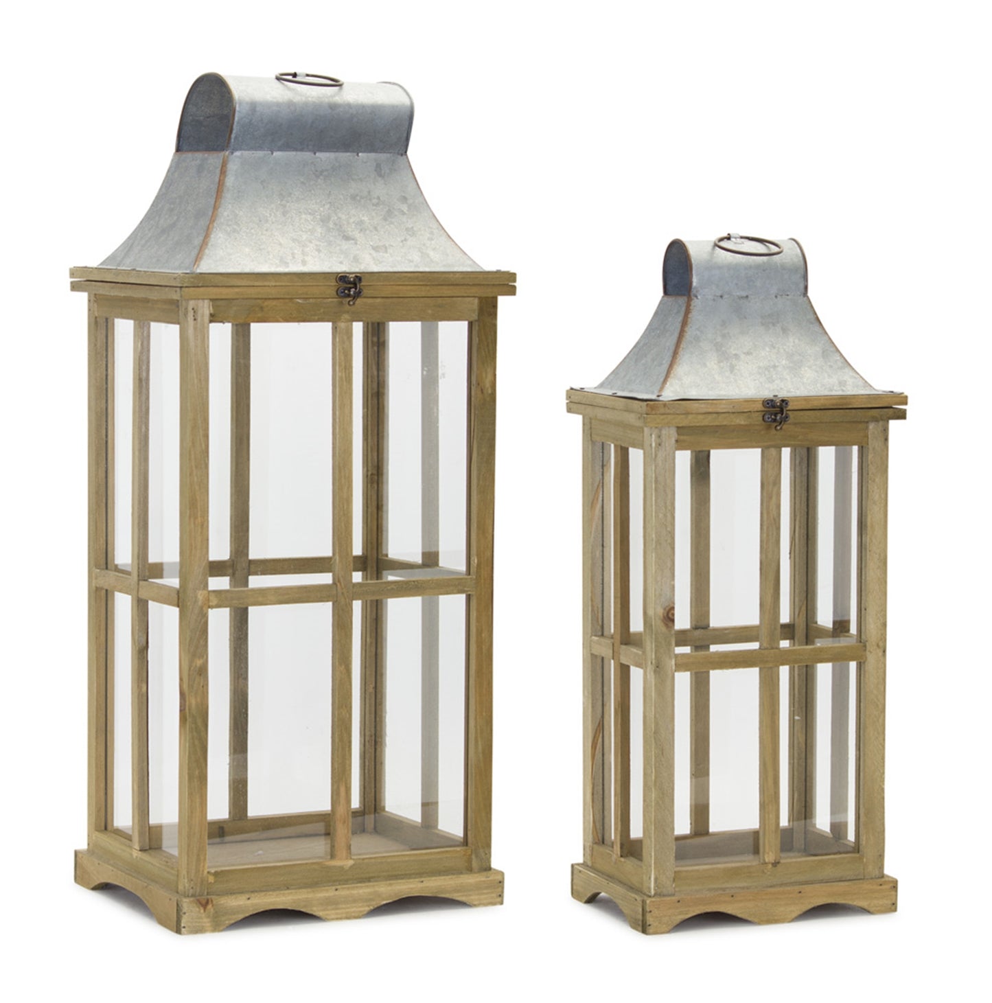 Lantern (Set Of 2) 24"H, 29.5"H Glass/Wood/Zinc