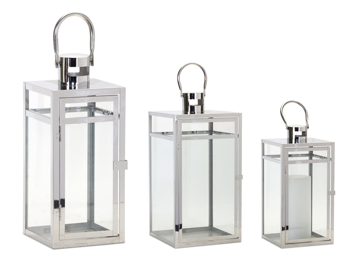 Lantern (Set Of 3) 11.75"H, 16"H, 20.5"H Stainless Steel/Glass