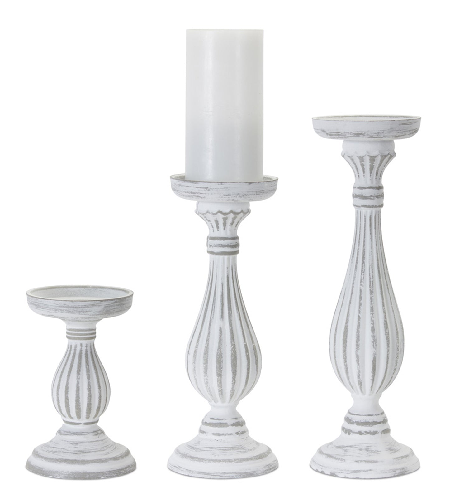 Candle Holder (Set Of 3) 7"H, 11.25"H, 13.5"H Wood/Resin, White, Grey