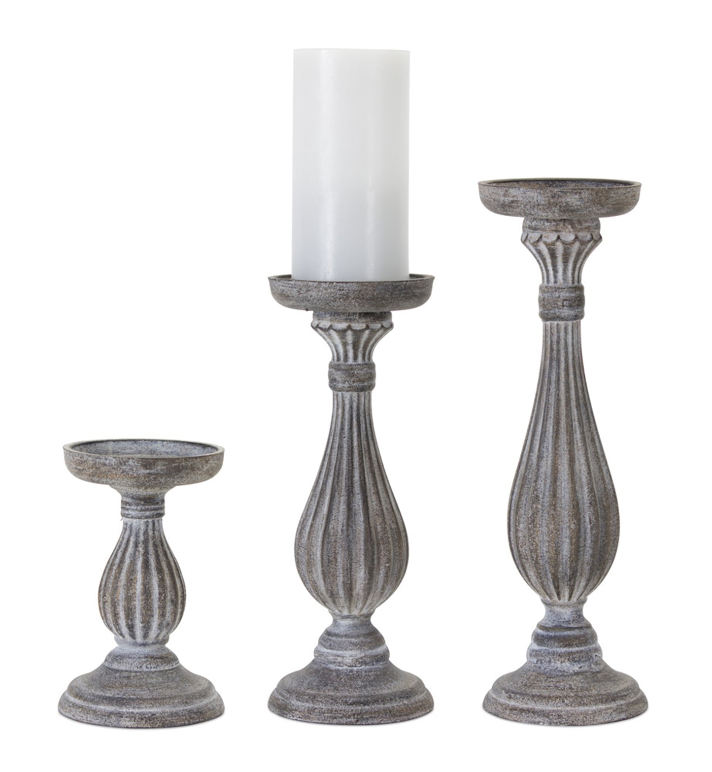 Candle Holder (Set Of 3) 7"H, 11.25"H, 13.5"H Wood/Resin, Brown, White