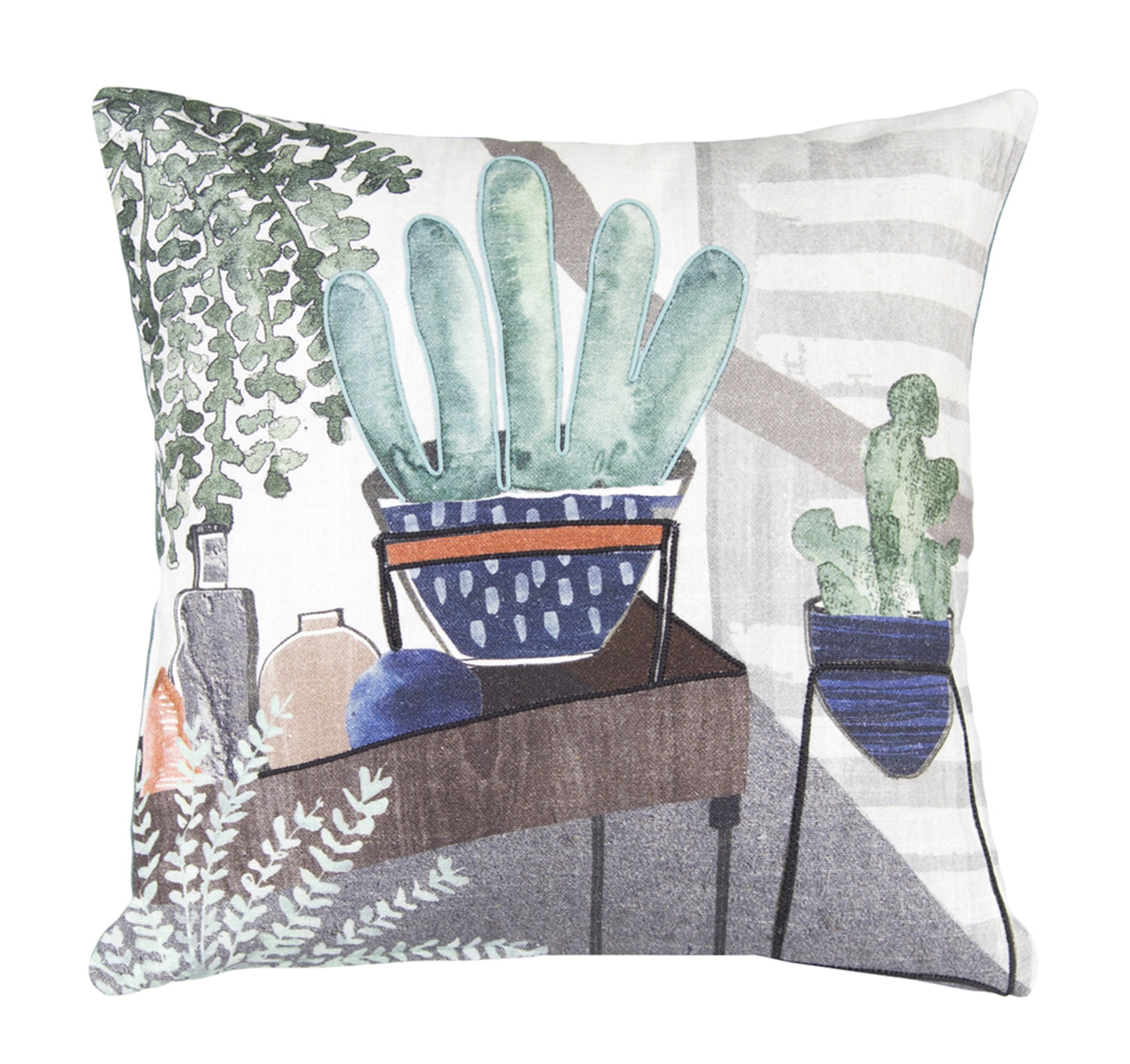 Pillow (Set Of 2) 15" Cotton, Green, Grey, Blue