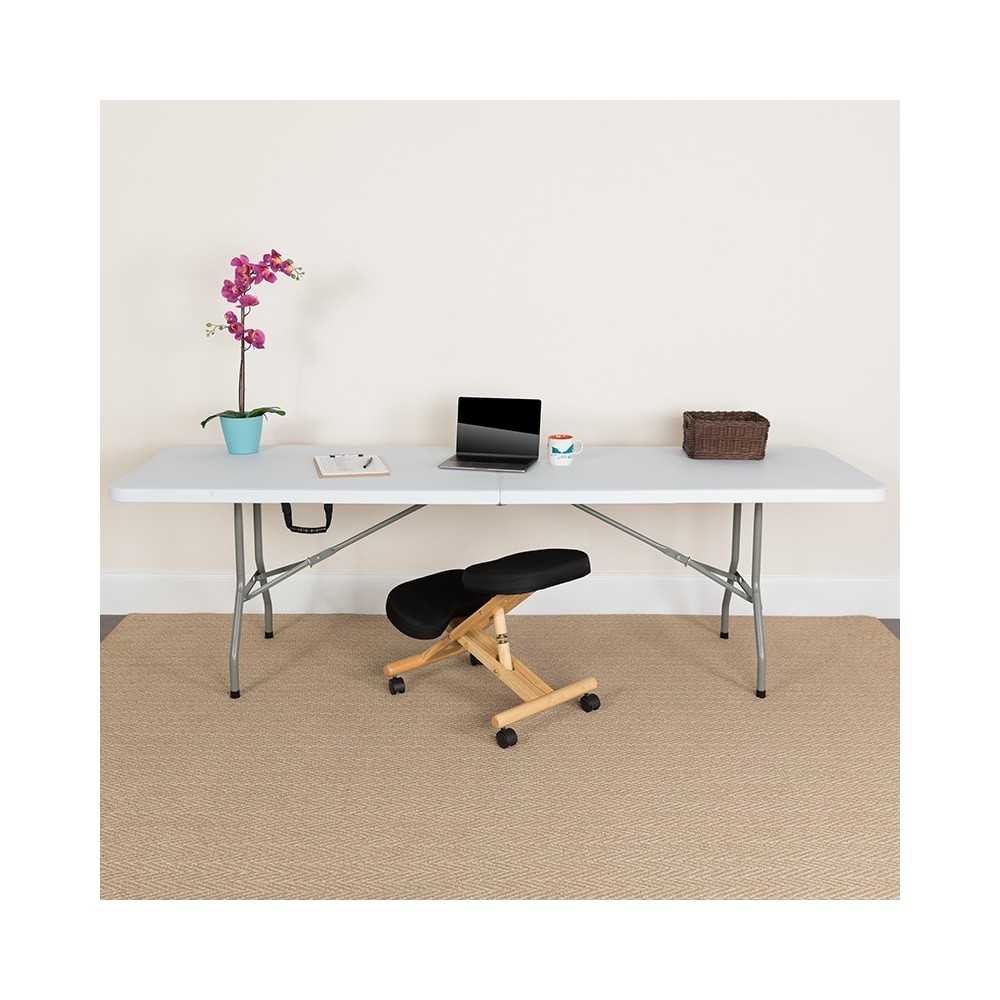 8-Foot Bi-Fold Granite White Plastic Banquet and Event Folding Table with Carrying Handle