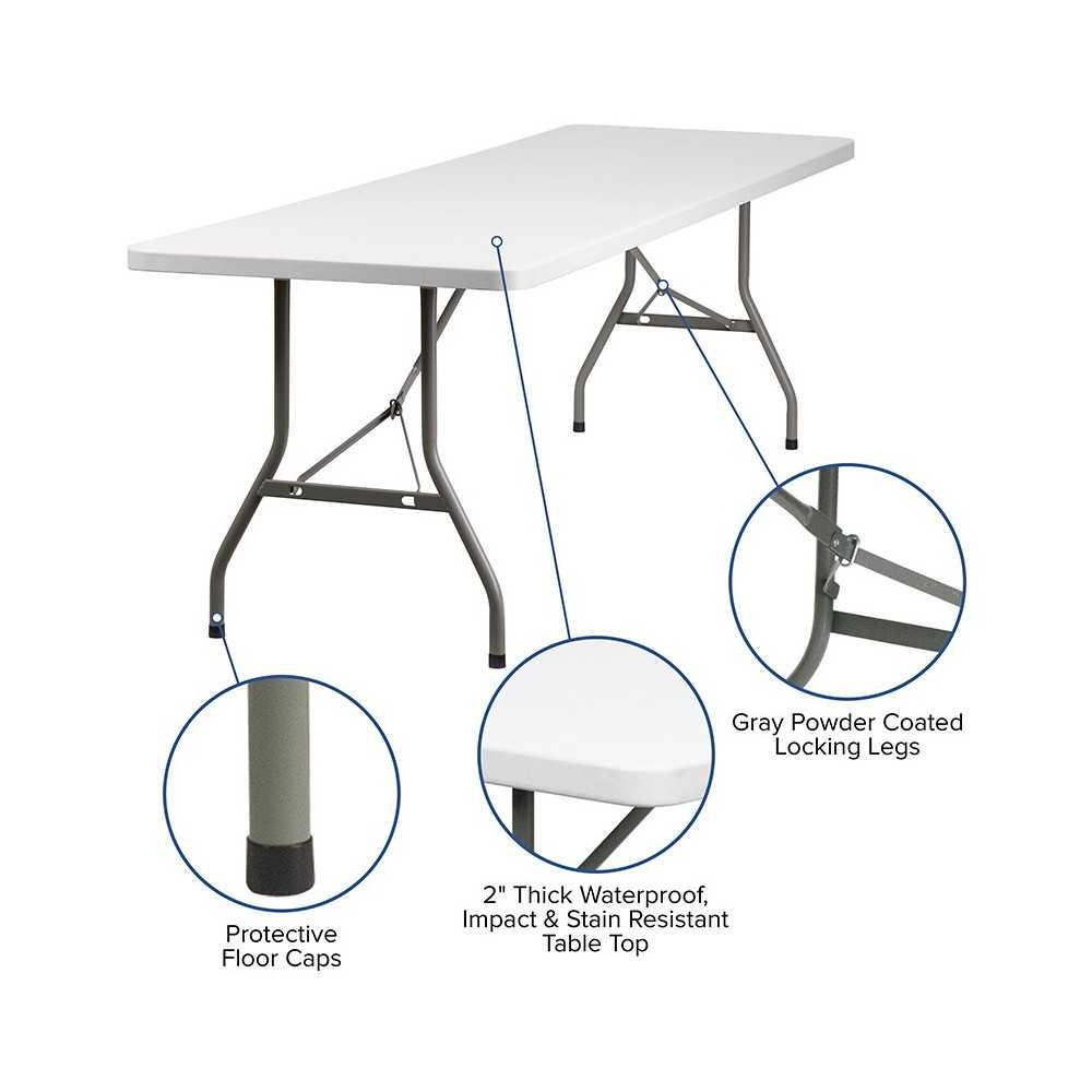 8-Foot Granite White Plastic Folding Table
