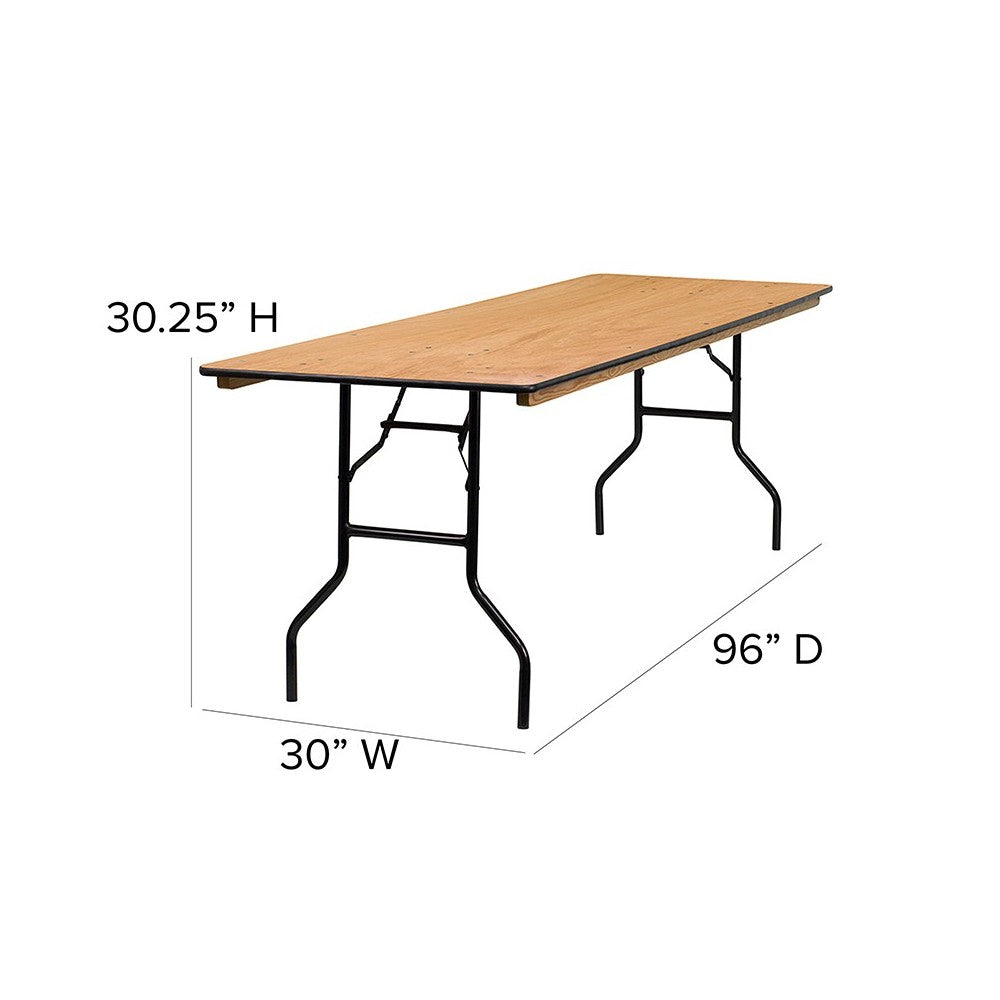 8-Foot Rectangular Wood Folding Banquet Table with Clear Coated Finished Top