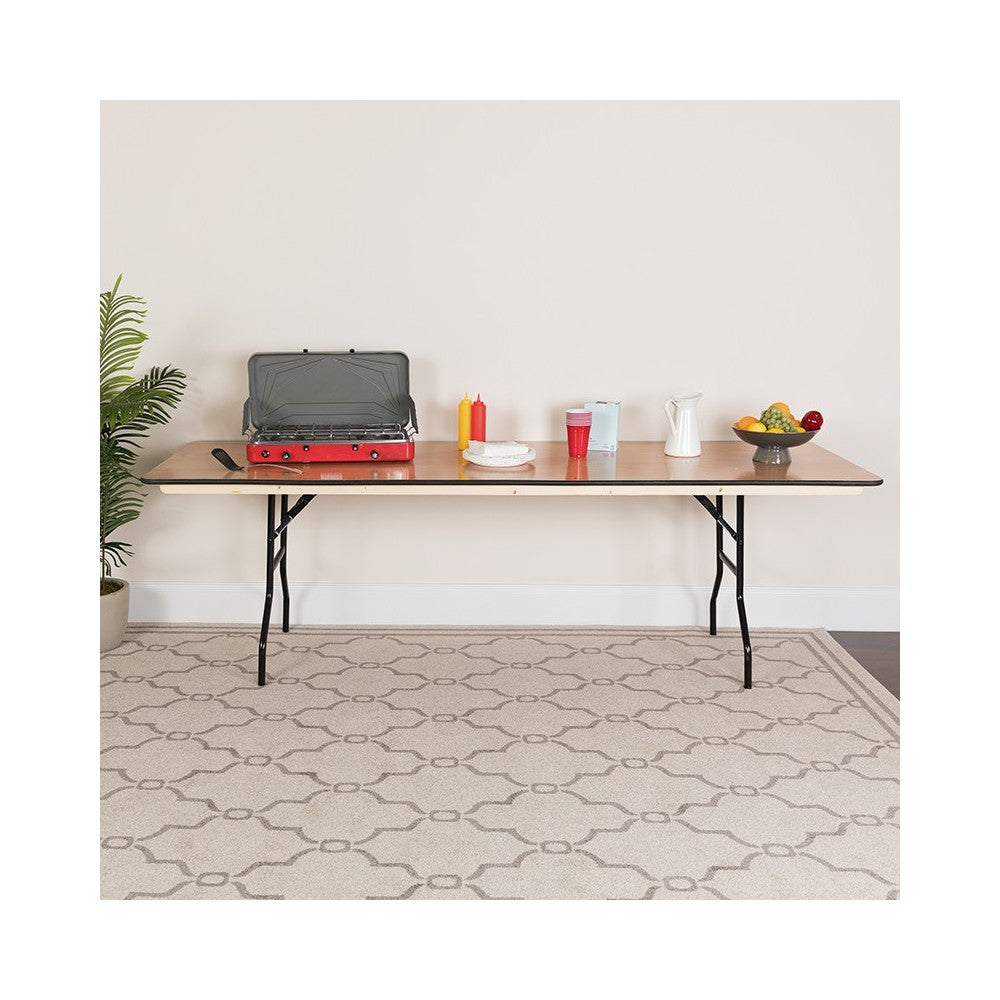 8-Foot Rectangular Wood Folding Banquet Table with Clear Coated Finished Top