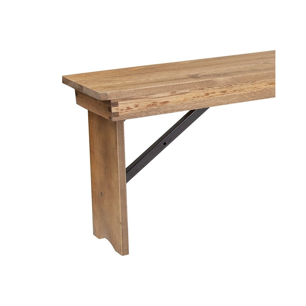 8' x 12'' Antique Rustic Solid Pine Folding Farm Bench with 3 Legs