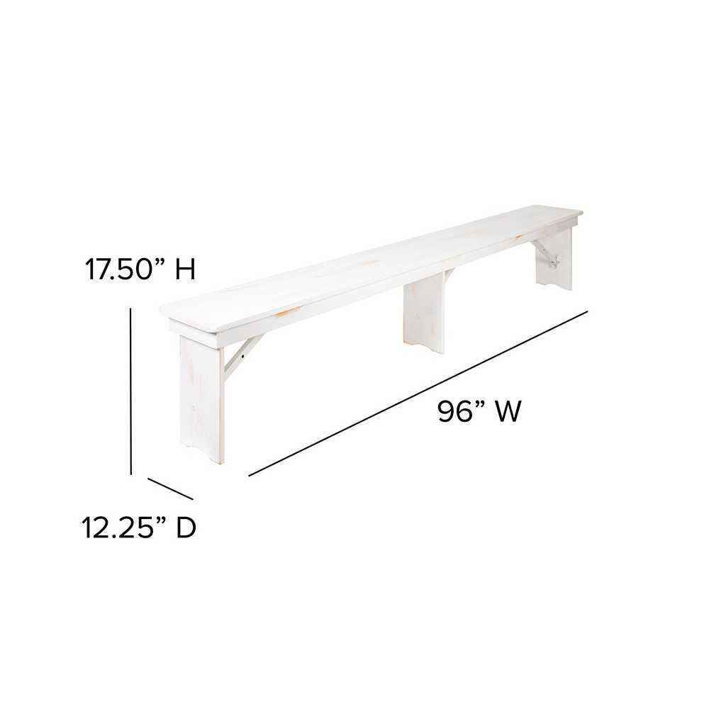 8' x 12" Antique Rustic Solid White Pine Folding Farm Bench with 3 Legs