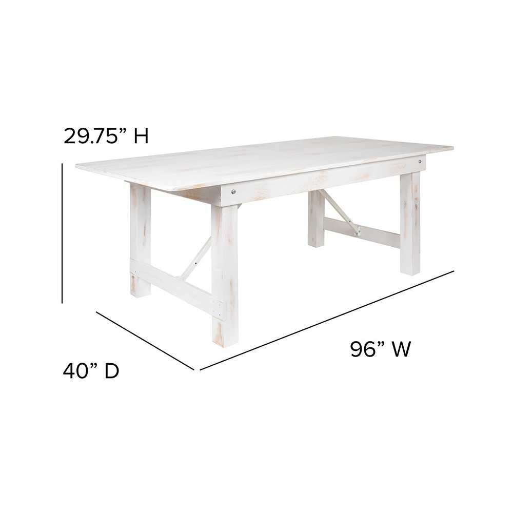 8' x 40" Antique Rustic White Folding Farm Table and Four Bench Set