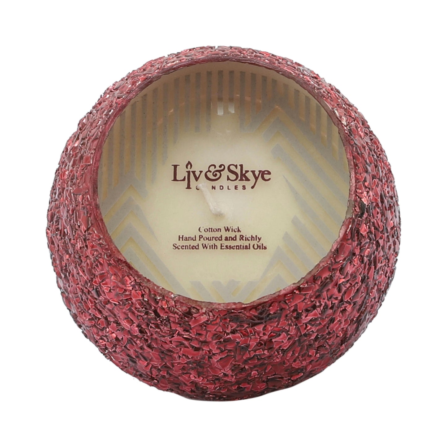 Candle On Red Crackled Glass 11oz