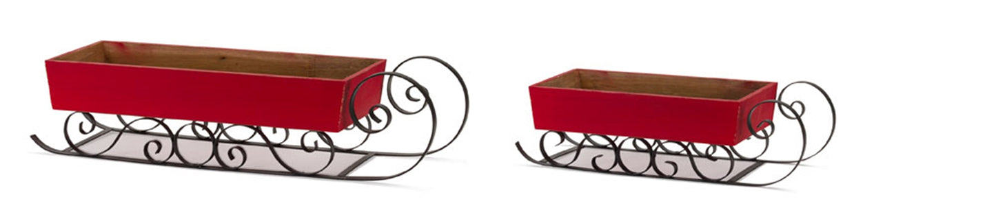 Sleigh (Set Of 2) 17.75"L x 5"H, 24.75"L x 6"H Wood/Iron