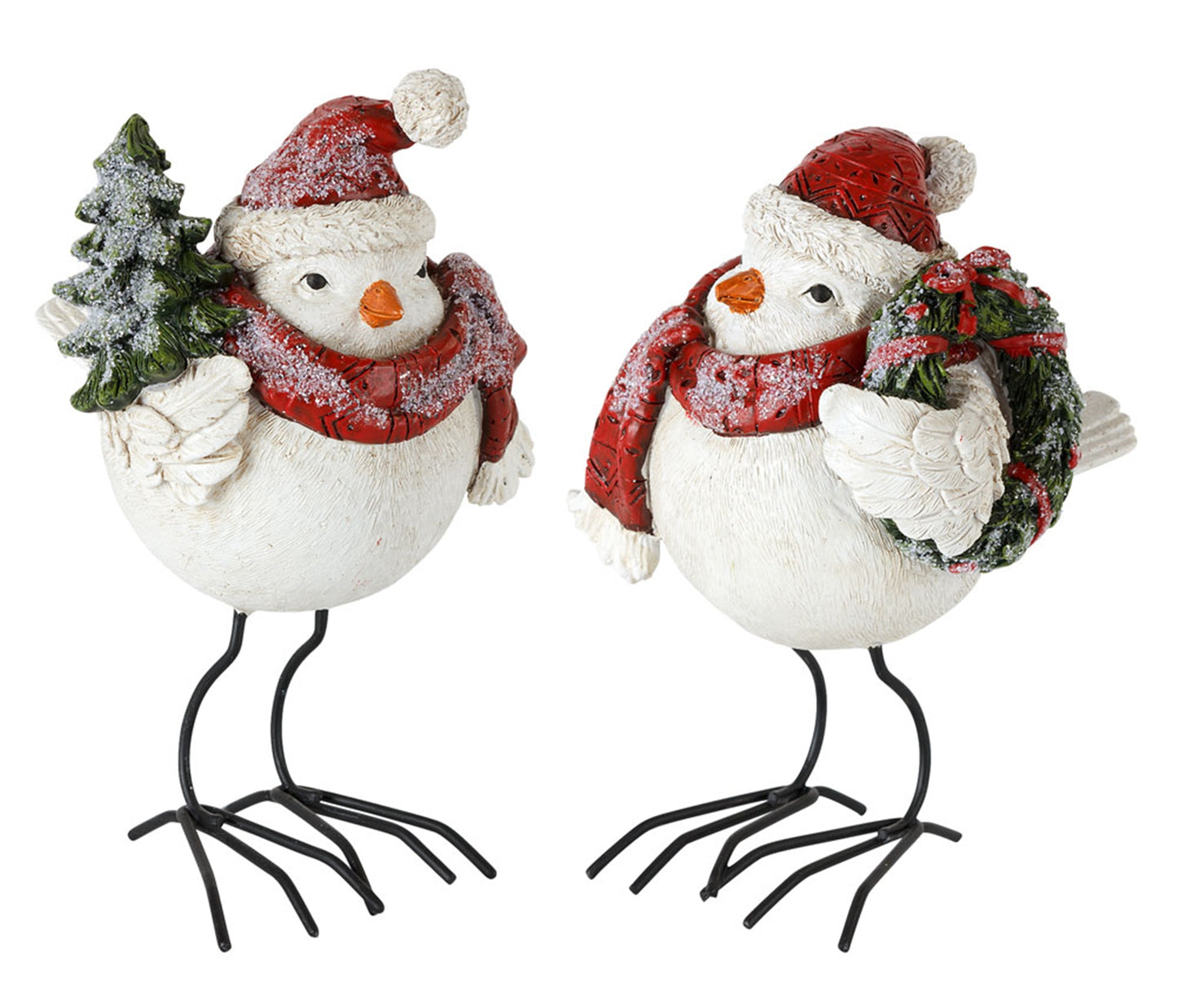 Bird W/Santa Hat (Set Of 4) 6"H Resin