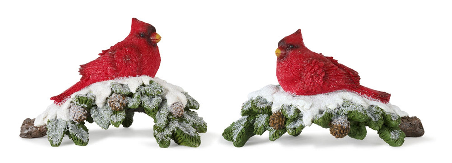 Cardinal On Branch (Set Of 4) 6"L x 3.75"H Resin