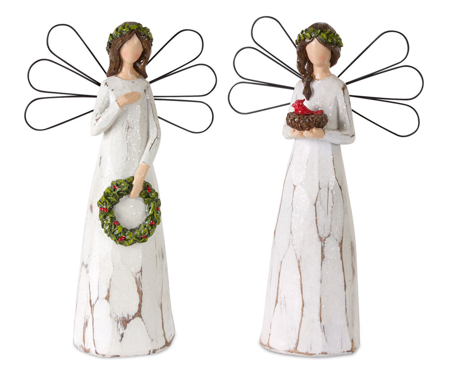 Angel (Set Of 2) 11.5"H Resin, White, Brown, Green