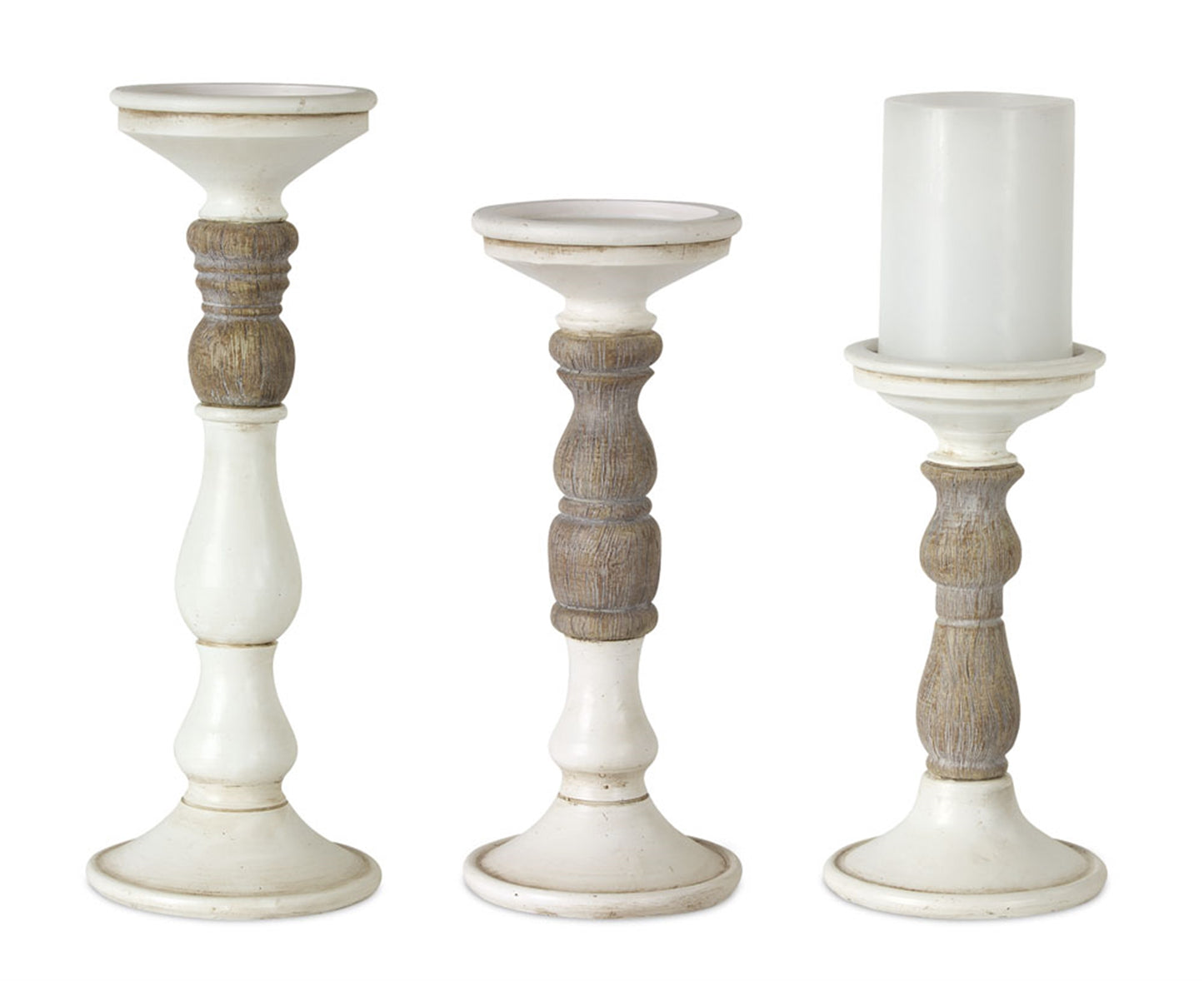 Candle Holder (Set Of 3) 8.5"H, 10.5"H, 12.5"H Resin, White, Brown