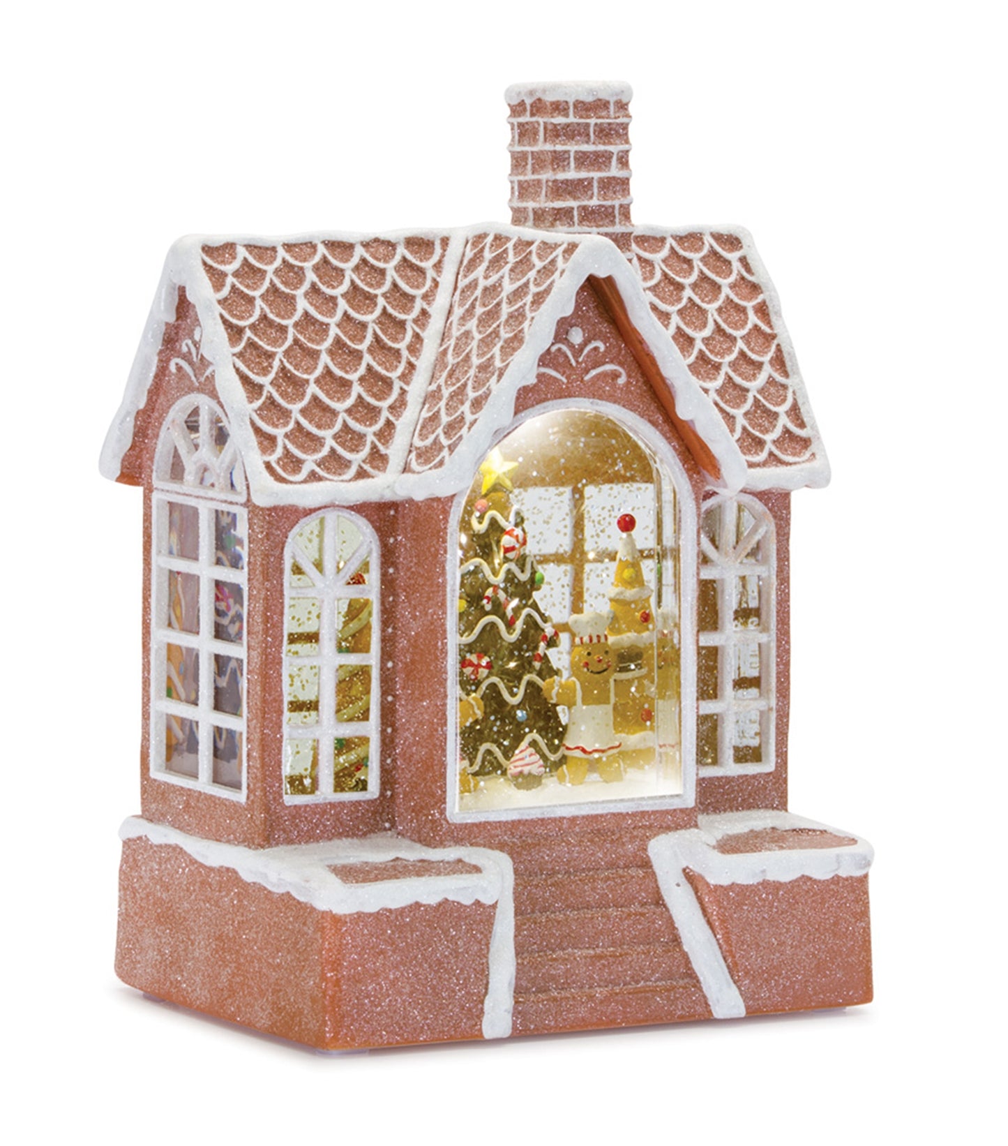 Gingerbread Snow Globe 9"H Plastic 6 Hr Timer