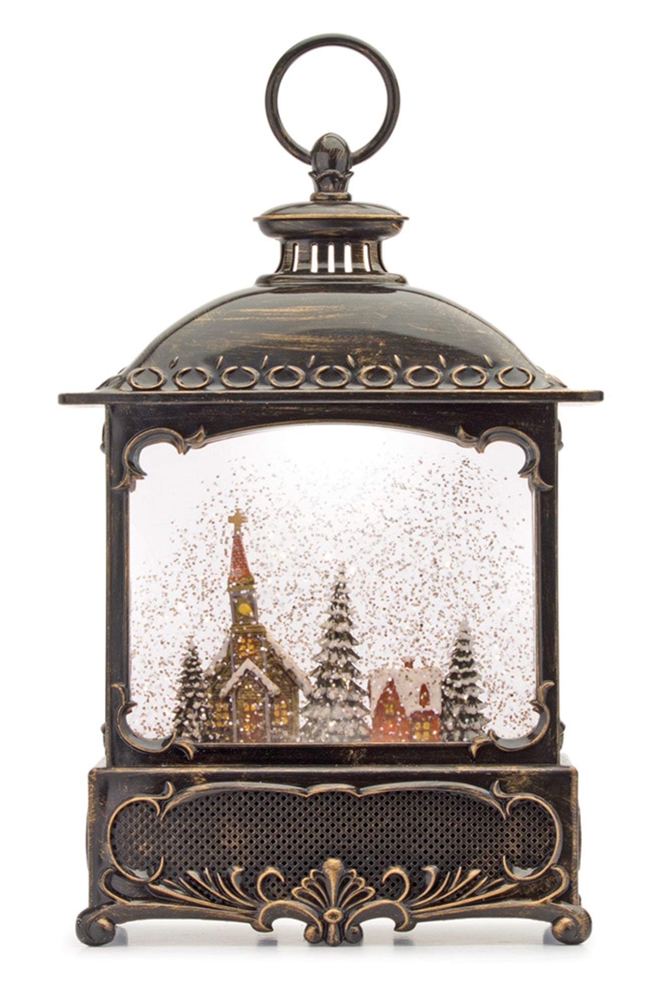Snow Globe Lantern W/Church 12"H Plastic 6 Hr Timer