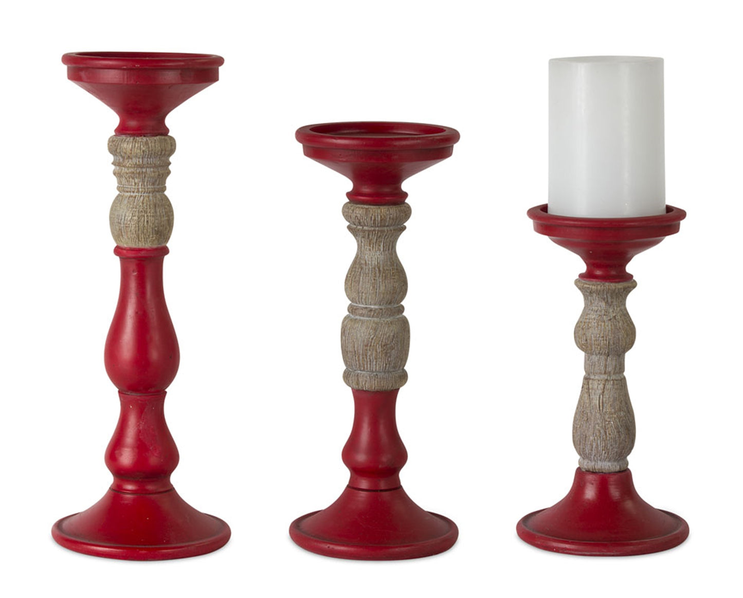 Candle Holder (Set Of 3) 8.5"H, 10.5"H, 12.5"H Resin, Red, Brown