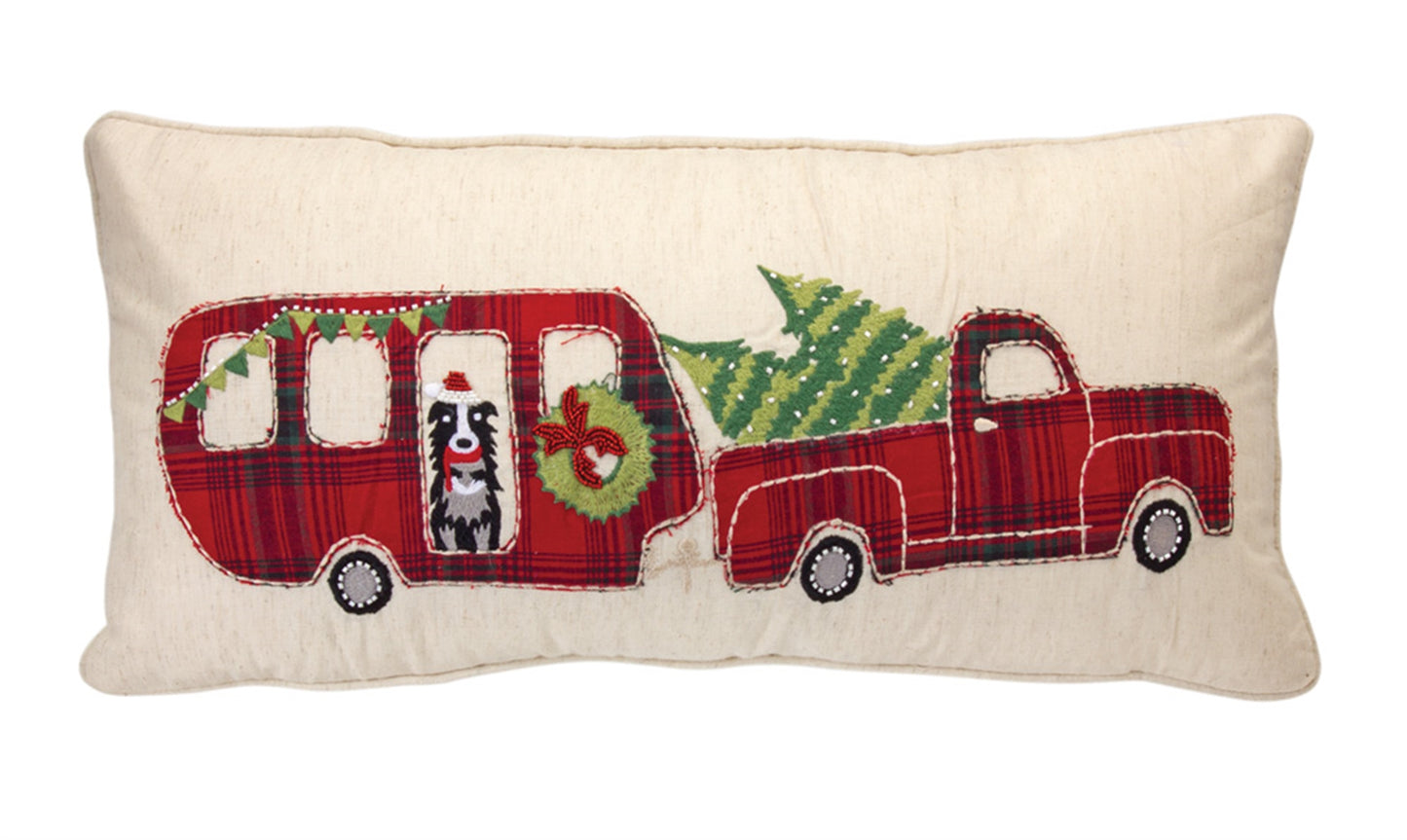 Truck And Camper Pillow 22"L x 9"H Cotton