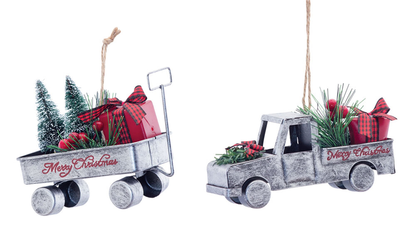 Truck And Wagon Ornament (Set Of 6) 5.5"L, 4.75"L Iron
