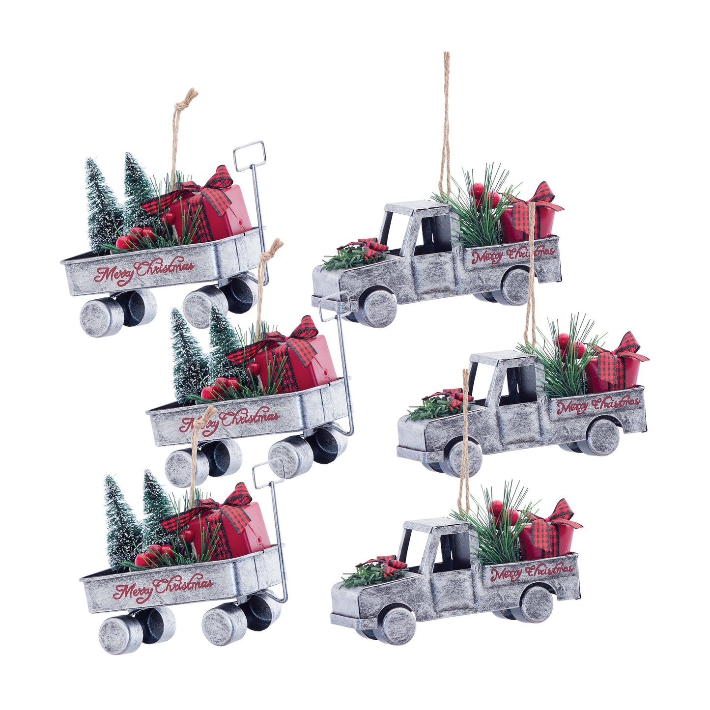 Truck And Wagon Ornament (Set Of 6) 5.5"L, 4.75"L Iron