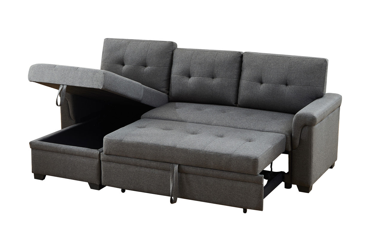 Lucca Dark Gray Linen Reversible Sleeper Sectional Sofa with Storage Chaise