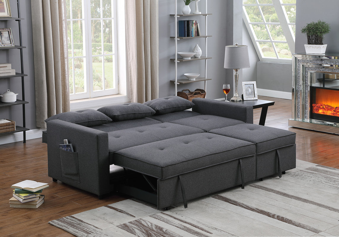 Lilola Home Zoey Dark Gray Linen Convertible Sleeper Sofa with Side Pocket